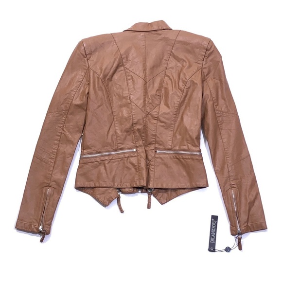 BLANKNYC Brown Cropped Vegan Leather Moto Zippered Biker Jacket Women’s XS - Picture 8 of 10